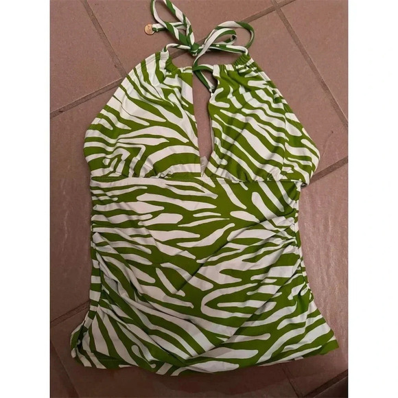 Anne Cole Women's Xs Green Animal Print High Neck Halter Swim Top - Picture 9 of 11